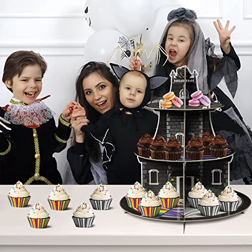 3 Tiers Wednesday Cupcake Stand Gothic Theme Cupcake Tower Black And Purple Cardboard Cupcake Holder Decorations Cupcake Holder Dessert Tree Tower Birthday Party Table Decorations Party Supplies #TOP5