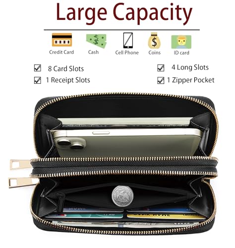 Magical Sun and Moon Print Wallet for Women Large Capacity Wallet Credit Card Holder PU Leather Double Zipper Clutch Purse Phone Wallet4