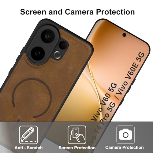 Image of SBMS Back Cover for Vivo V60 5G /T4 Pro /V60E | Ultra Slim Soft Rubberised Hard Case | Oil Feel Soft Leather Back | Mag-Safe Design (Mag-Safe Not Support) | Camera Protection Case for Vivo V60 (Brown)