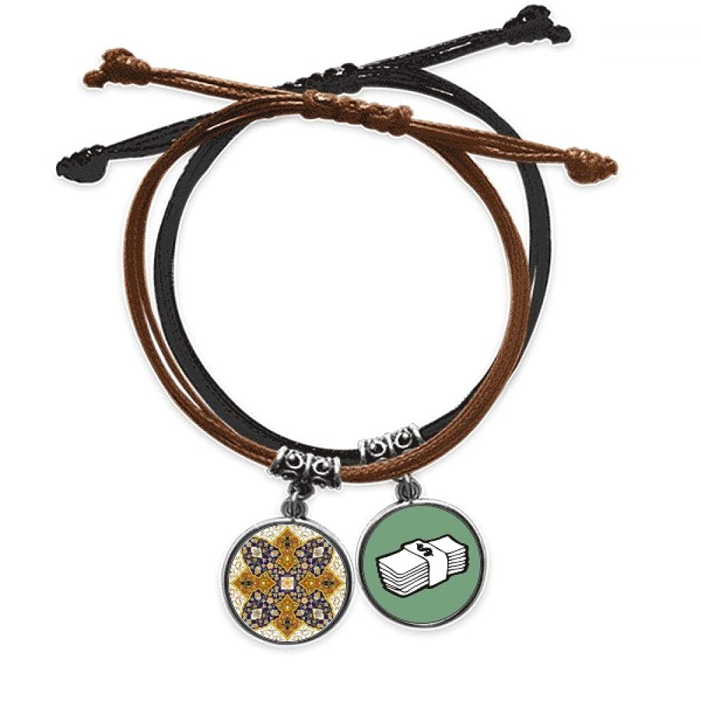 Pulsera de cuerda con patrón de hojas y cuero para hombre y mujer 3