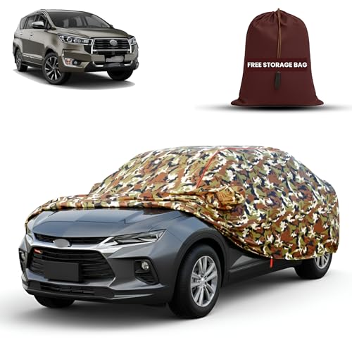 Image of MORNYRAY Car Cover for Toyota Innova Crysta | Fully Waterproof Car Body Cover | with Mirror & Antenna Pocket | Dustproof, Windproof & Anti-Scratch Lining, Camouflage