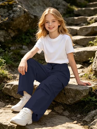 Image of SANGTREE Girls Parachute Pants Loose Lightweight Drawstring Waist Hip Hop Cargo Pants,6-16 Years
