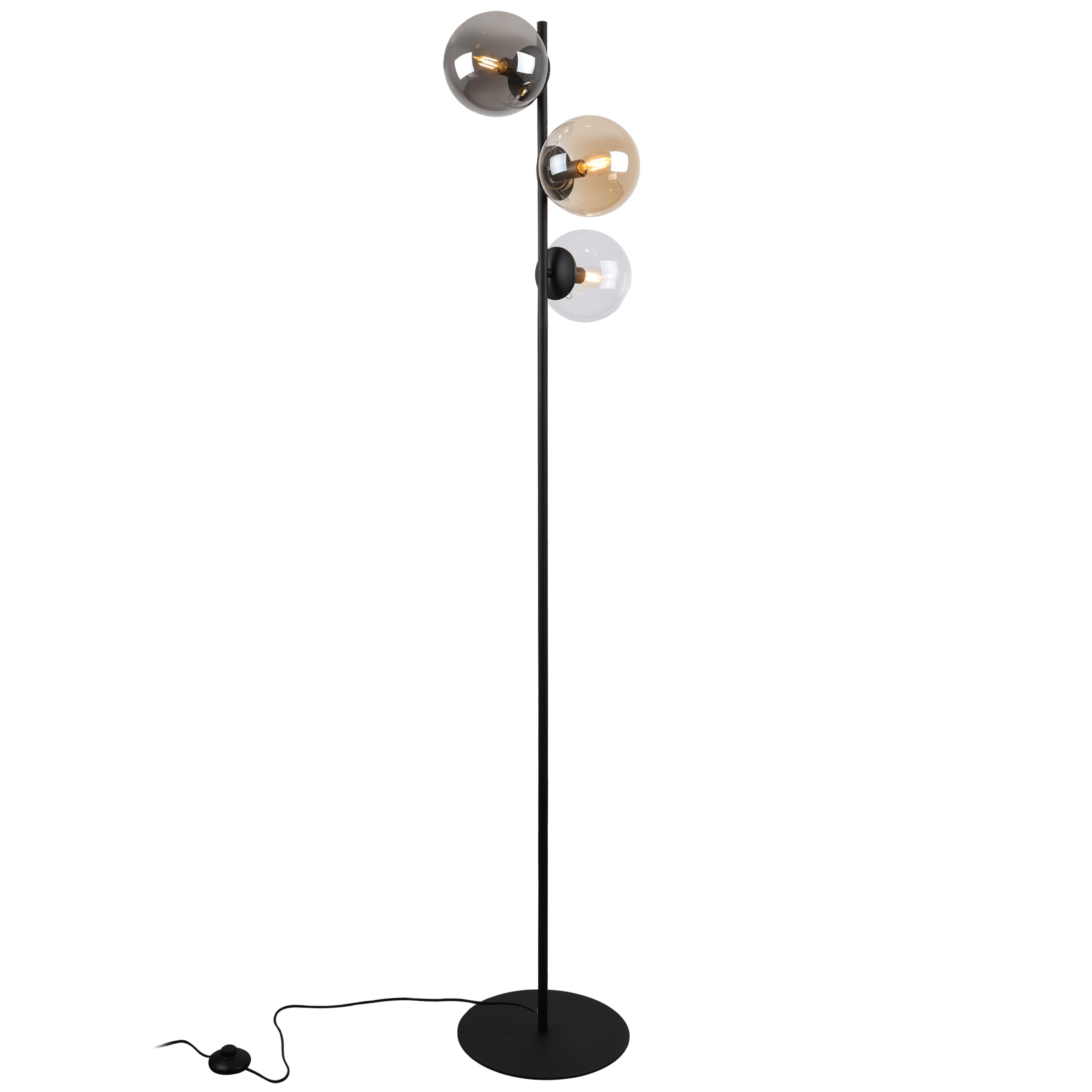 Lampa stojąca loft czarna - podłogowa lampa industrialna - szklane klosze - E14 - polska produkcja