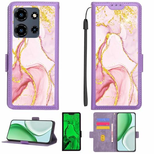 Aroepurt Case Compatible for Kxd Classic A11 Phone Case Flip Cover [with Tempered Glass Screen Protector][RFID Blocking][Gold Glitter+Luminous] LPT-FDL