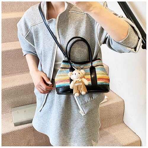 Colorful Straw Beach Bag, Tote Bag for Women, Crossbody Handbag for Vacation Travel Daily (Black)4