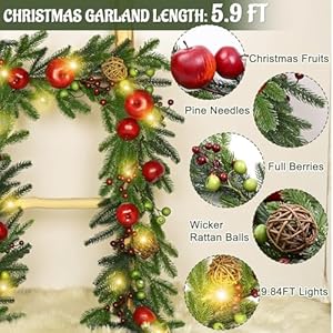 Christmas Garland Decorations, 5.9 FT Norfolk Pine Garland with Faux Fruits Berries, Cedar Garland Pine Garland Christmas Garland for Mantle Indoor Outdoor Table Door Christmas Decor Christmas Garland Decorations 59 FT Norfolk Pine Garland with Faux Fruits Berries Cedar Garland Pine Garland Christmas Garland for Mantle Indoor Outdoor Table Door Christmas Decor