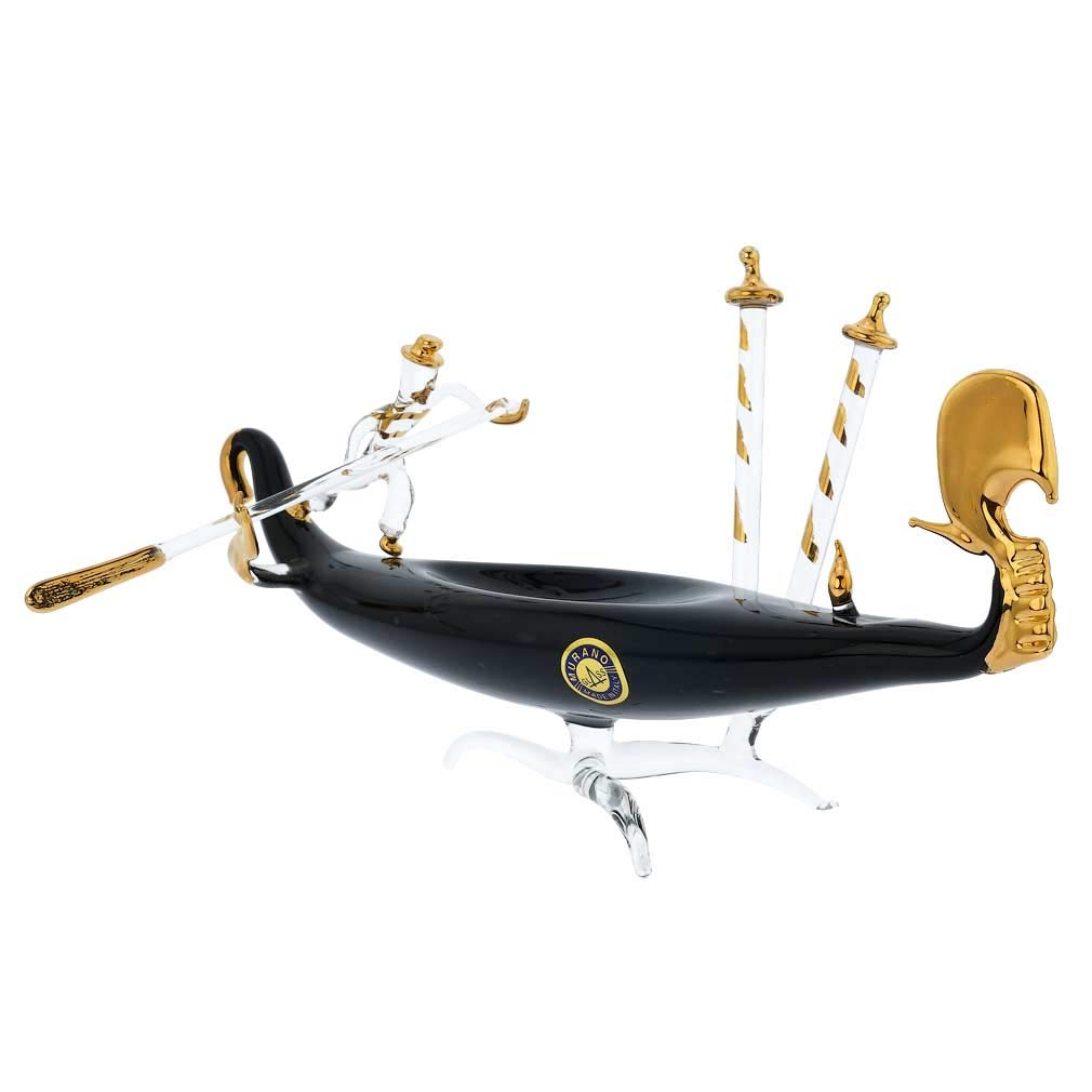 GlassOfVenice Murano Glass Blown Gondola with Gondolier - Medium