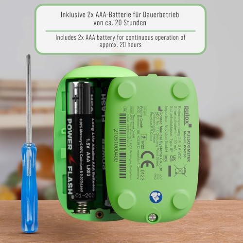 Pulox PO-230 in Grün, Pulsoximeter für Kinder, mit Klebemuster, Messung von Sauerstoffsättigung...