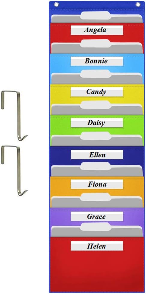 EamayHanging File Folder Organizer, Storage Pocket Chart with 8 Pockets, 2 Hangers Cascading Wall Organizer for Home Bill Filing, Mail Organizer, Wall Mounted File Folders