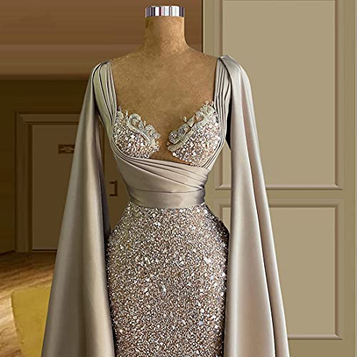 Gray Satin Beaded Mermaid Prom Party Shower Dress Evening Celebrity Pageant Robe Gown for Wedding3