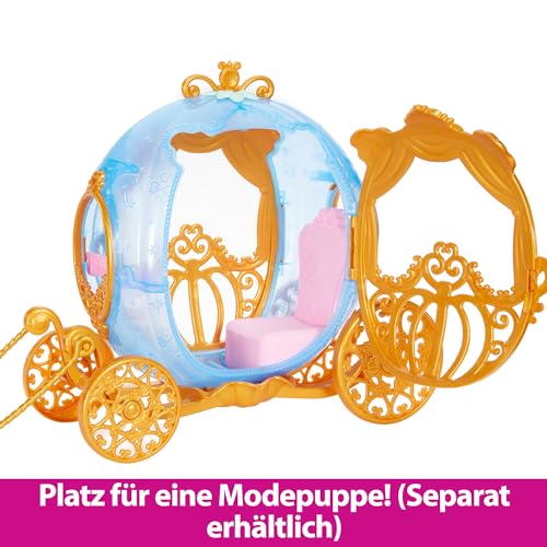 Mattel Disney Prinzessin Cinderellas rollende Kutsche mit goldenen Details und Schimmel mit Mähne und Schweif zum Bürsten, inspiriert vom Disney-Film, HYM33