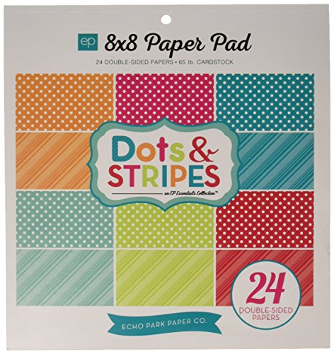 Echo Park Paper Company Dots and Stripes Brights Paper Pad, 8 by 8-Inch