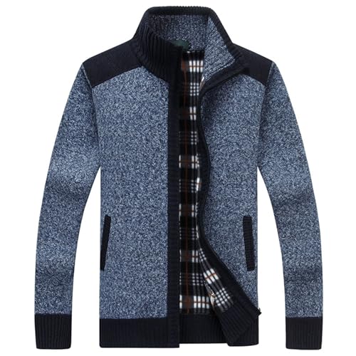 Mens Stand Collar Knitted Cardigans Full Zip Pockets Knitted Cardigan Long Sleeve Sweaters Men Knitted