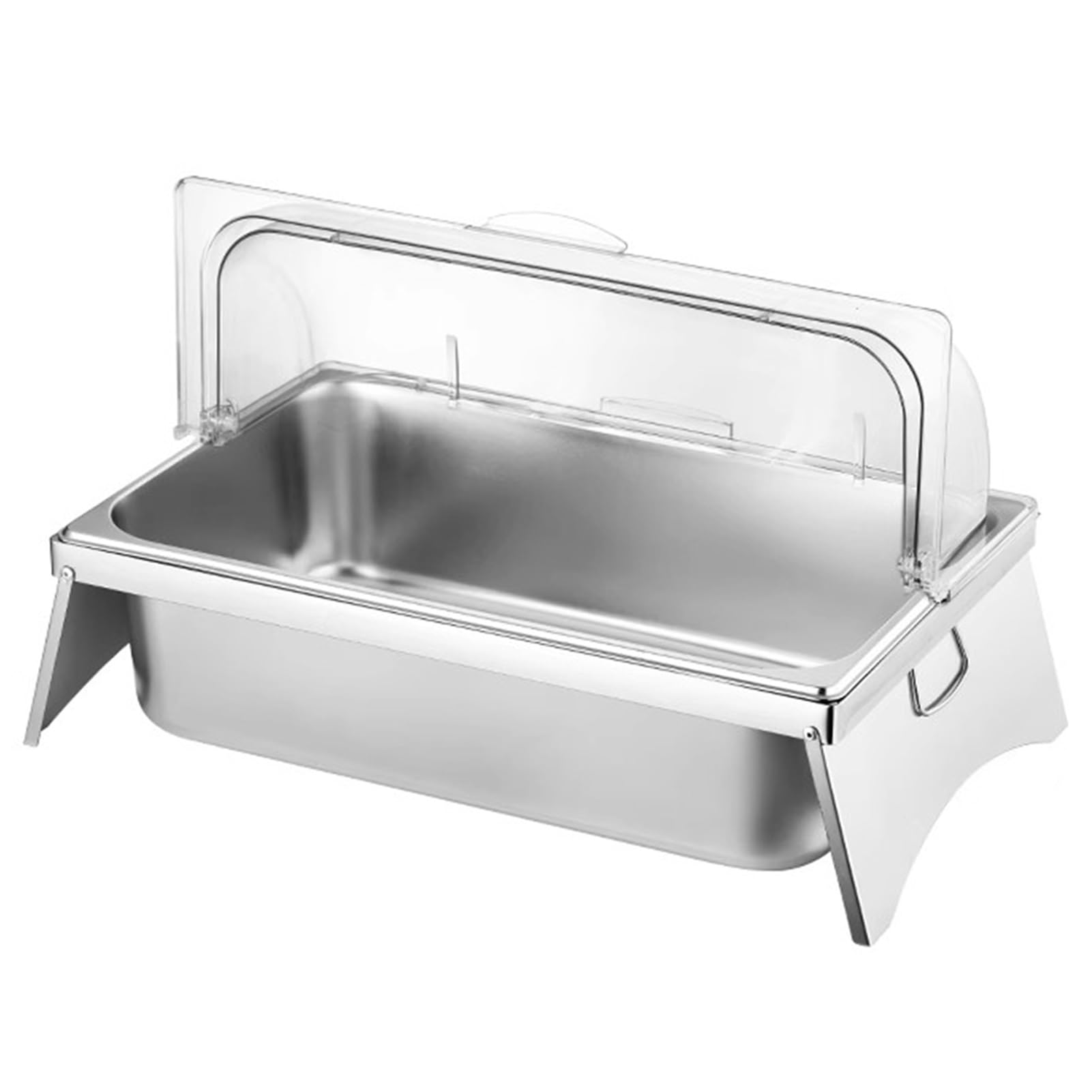 Prettiee Food Display Serving Container 1 6 Compartment Condiment Dispenser Buffet Serving Tray Clear Roll Top Lid Griddle with Grid (Silver 15 cm/1 grid)