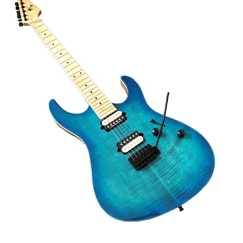 Guitare électrique bleue motif peau de tigre vibrato petit double shake