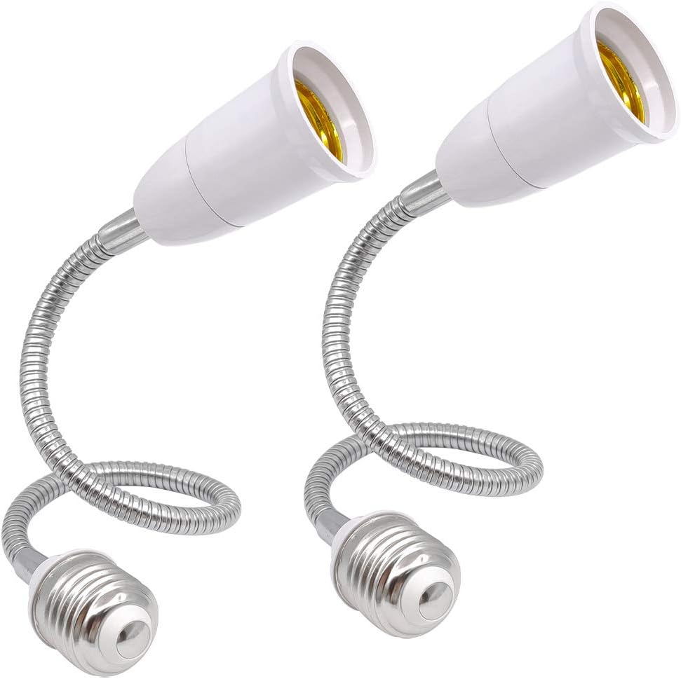 E26 Light Socket Extender Adapter, 360 ° Flexible Extension E26 to E26 Light Bulb Adapter, Standard Medium Light Bulb Socket Converter, 2-Pack (36CM/14.5 Inch Extension)