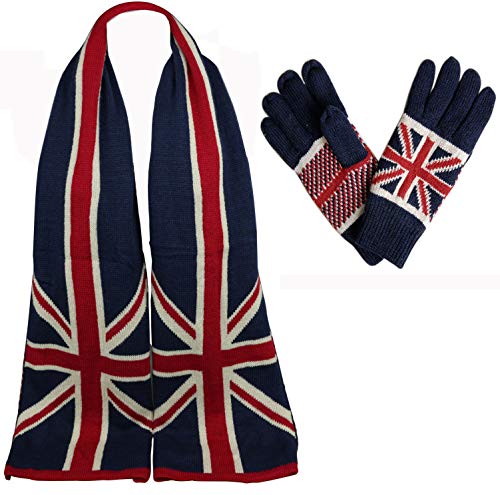 Image of No.1 Gifts [UK SELLER] Unisex Union Jack Bobble Beanie Hat OR Full Fingered Gloves OR Winter Scarf Sets (Scarf & Gloves)