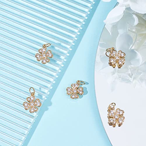 Beebeecraft 6Pcs/Box Four Leaf Clover Charms 18K Gold Plated Brass Good Luck Pendant Cubic Zirconia St. Patrick's Day Shamrock Charm for Jewelry Making by Beebeecraft - Image 4