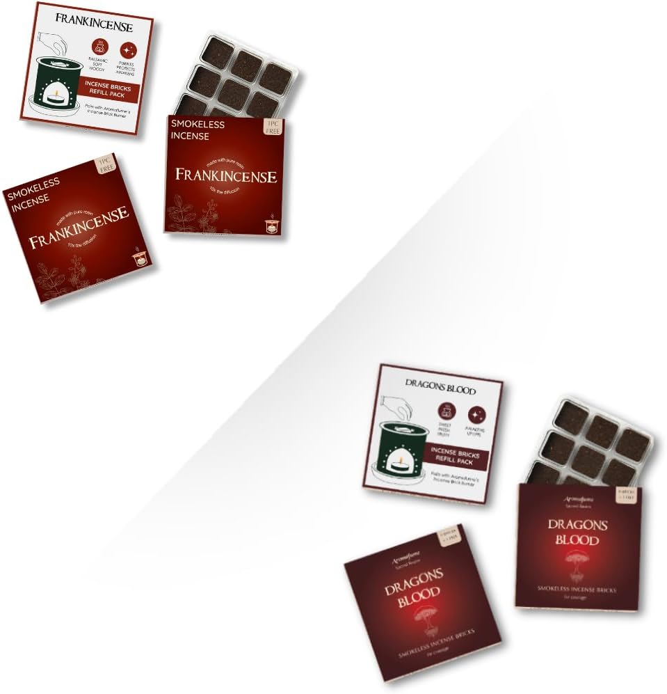 Aromafume Incense Bricks Refill Pack – Frankincense (27 Bricks) & Dragons Blood (27 Bricks) | Ideal for Prayer, Meditation, Positive Energy, Purification, and Rituals | Made with Pure Frankincense fro