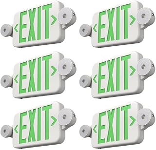 FREELICHT 6 Pack Green Exit Sign with Emergency Lights, Two LED Adjustable Head Emergency Light with Battery, Exit Sign for Business