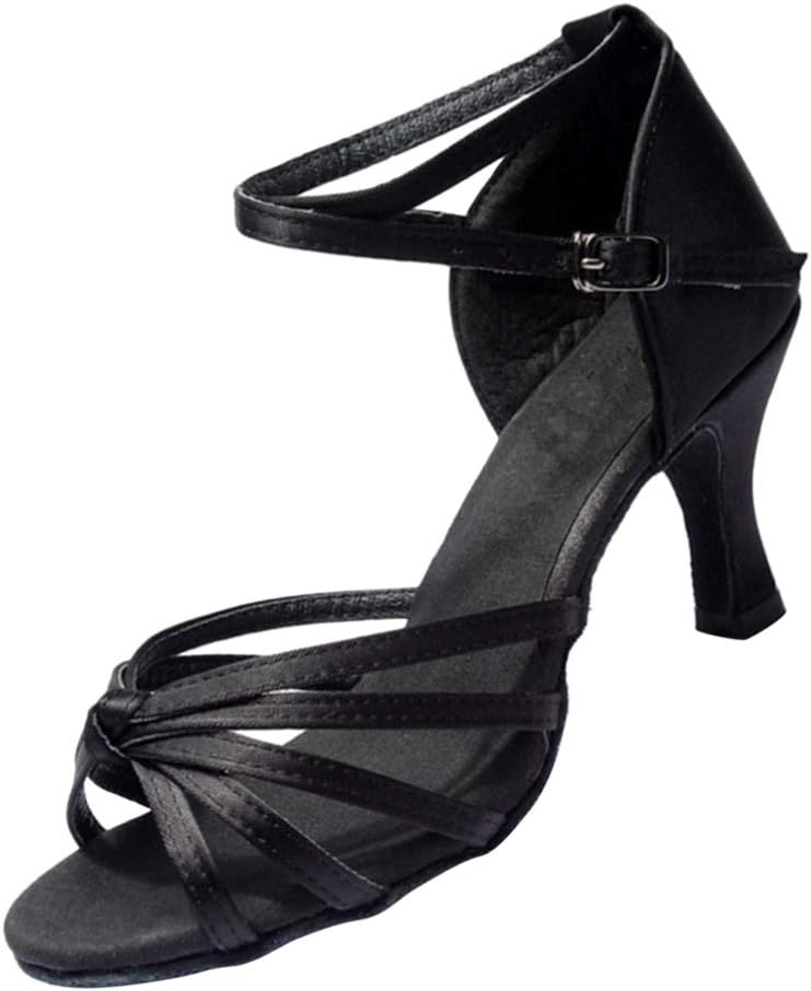 Knotted Strap High Heels Latin Dance Shoes for Women Open-Toed Satin Ballroom Shoes Size 40 Elegant Style for Banquets and Dance Events Black