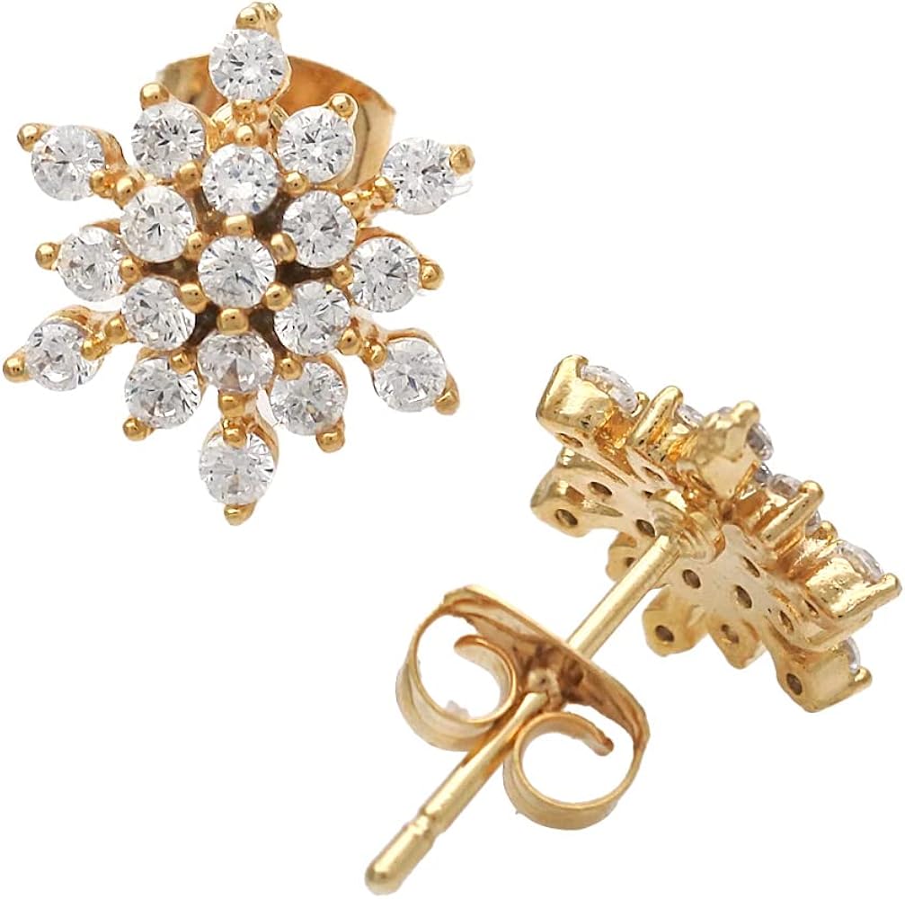 雪の結晶ピアス〈キュービックジルコニア〉ゴールドカラー-MILLED