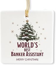 World's Best Banker Assistant Appreciation Gifts - Square Ornament for Coworker Staff Employee Boss Manager - Christmas Tree Party Decor, Birthday, Thank You - Ceramic