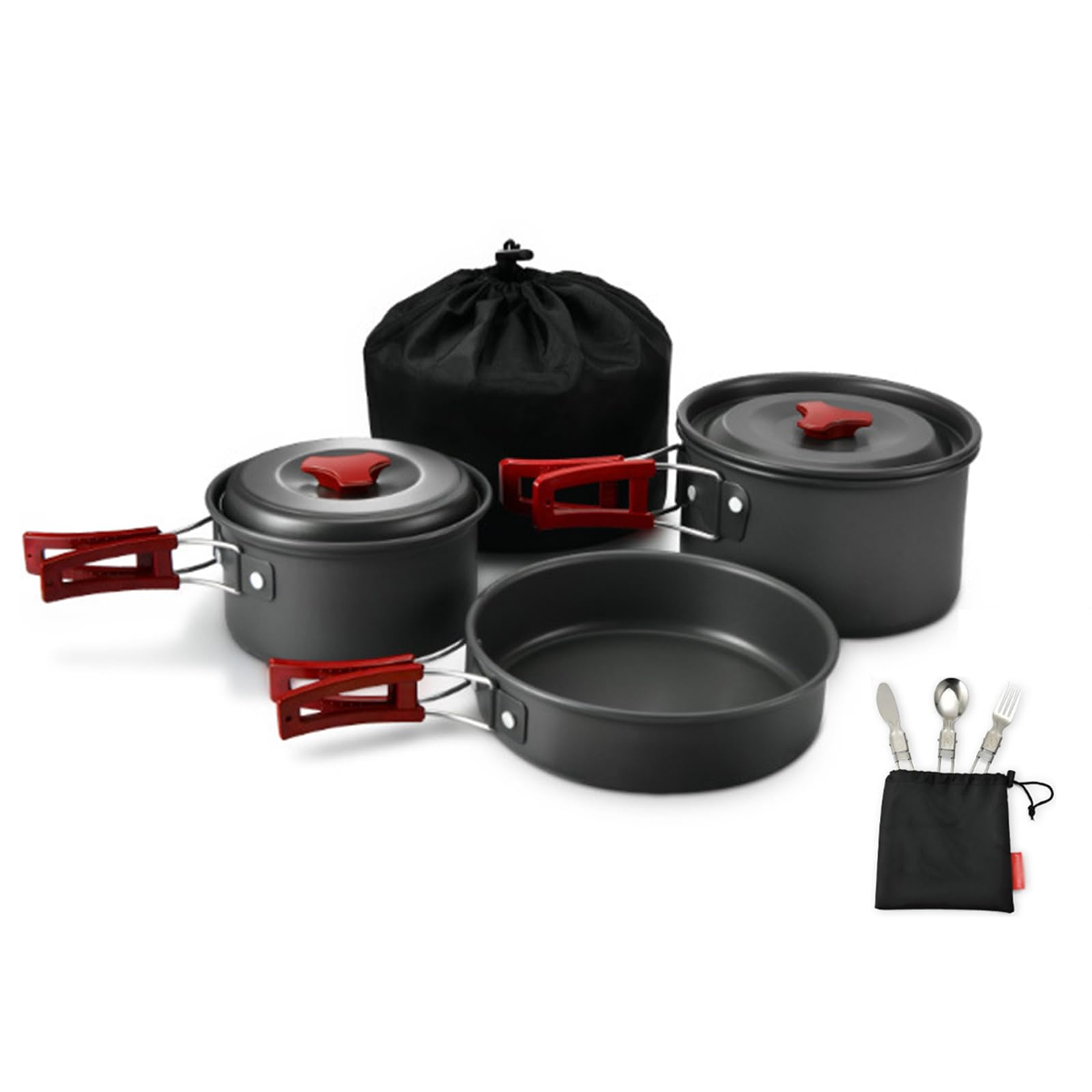 Camping Kochgeschirr Set Leichte Camping Topf Aluminium Mit Faltbare Besteck Camping Geschirr Set Picknick Topf Für Picknick Wandern Kochen Camping 2-3 Personen