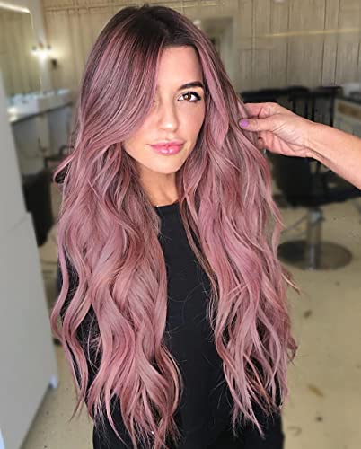 AISI HAIR Long Wavy Purple Pink Wig for Women Middle Part Ombre Purple Curly Wigs Natural Looking Synthetic Heat Resistant Fiber Wigs