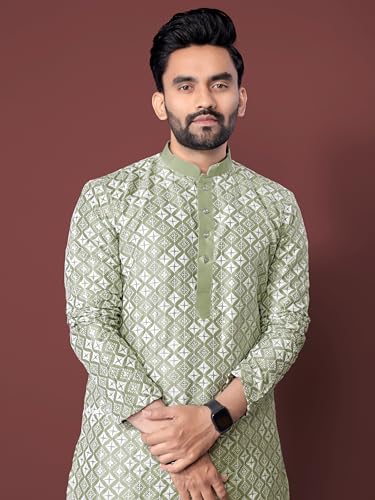 Image of Men's Silk Blend Solid Straight Kurta