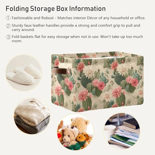 Image of Aslsiy Storage Basket Cute Cactus Print Pattern Nursery Bins Baby Box Canvas Clothes Shelf Basket Laundry Hamper Gift Baskets for Home Closet 1 Pcs