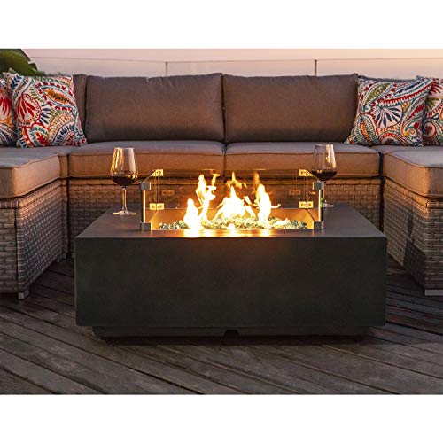 Cosiest 8-Piece Fire Pit Table Outdoor Furniture Sofa, Gray Wicker Cushion Sectional W 35-Inch Square Celadon Fire Heater (50,000 Btu) W Wind Guard And Tank Outside(20Lb) For Garden,Pool #TOP3