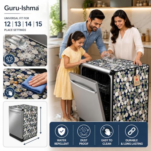 Image of Dishwasher Cover for 12 to 15 Place Setting | Water-Resistant Dustproof Zip Cover | Universal Fit Compatible with Bosch, LG, IFB, Hafele, Faber & More | 63 x 63 x 88 cm | Design 10