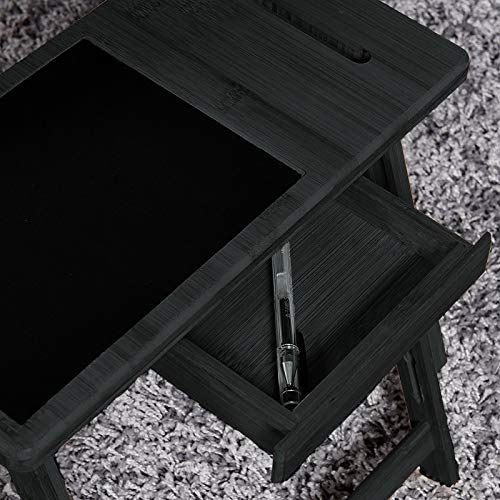 Natwind Bamboo Lap Desk Multi-Purpose Laptop Bed Tray Folding Table with Smartphone Ipad Card Slot and Little Drawer Lap Stand for Bed and Sofa(Black)