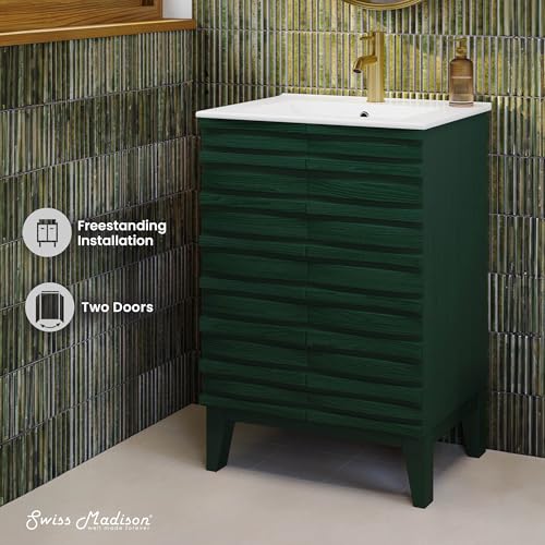 Image of Swiss Madison Cascade 24 inch Freestanding Bathroom Vanity in Green Oak with Sink Top