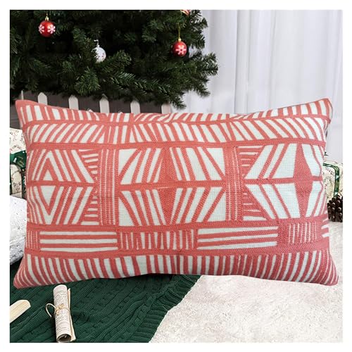 Accent Pillowcase Aitliving Decorative Tribal Design Lumbar Pillow Cover 12x20 inch Dark Coral Throw Pillow Sham Bolero Geometric Red Boho Embroidered Pillowcase 1pc 30x50cm