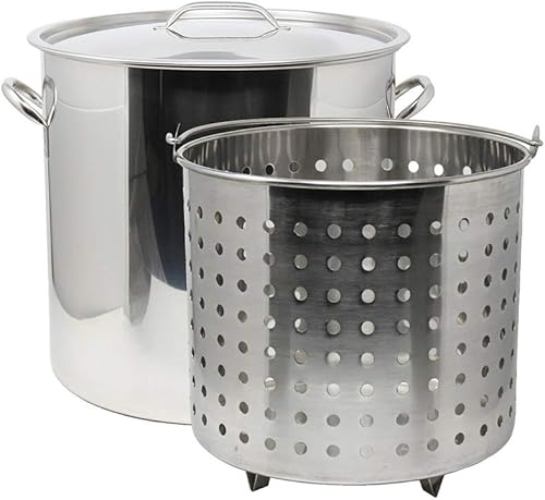 Olla de acero inoxidable de 120 cuartos con cesta de vapor utensilios de cocina para hervir olla de vapor 22.5 pulgadas de ancho x 19 pulgadas de