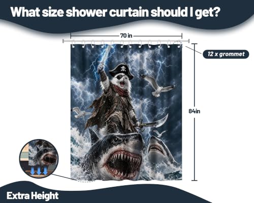 Image of Funny Cat Riding Shark Shower Curtain, Extra Long 70x84 in, Kids