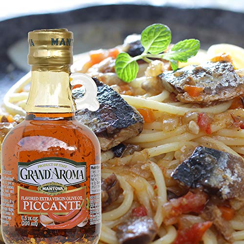 Mantova Grand’aroma Piccante Flavored Extra Virgin Olive Oil, Made In Italy, Cold-Pressed, 100% Natural, Heart-Healthy Cooking Oil Perfect For Salad Dressing, Pasta, Garlic Bread, Meats, Or Pan Frying, 8.5 Oz #TOP7