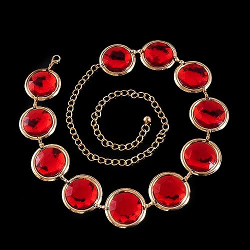Dxhycc Women's Halloween Cosplay Waist Belt Adjustable Stone Chain Red Gems Belt for Halloween Party3