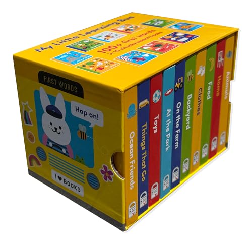 Image of My Little Learning Bus 10 Board Book Library Set Includes Animals, Things that Go, Home, Food, Clothes, Backyard, On the Farm, Toys, At the Park, and Ocean Friends