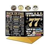 Joycard 77th Birthday Card with Envelope, 77th Birthday Decorations for Women Men, 77th Birthday Gifts for Grandpa Grandma, Happy Birthday Cards for 77 Year Old Mother Dad, Back in 1948