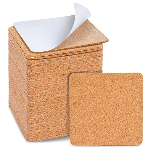 Juvale Square Cork Tiles - 50 Pack, 3.7 x 3.7 in, 1.5 mm Thick, Brown - Adhesive Cork Backing for Coasters & DIY Projects - Craft Supplies for Adults
