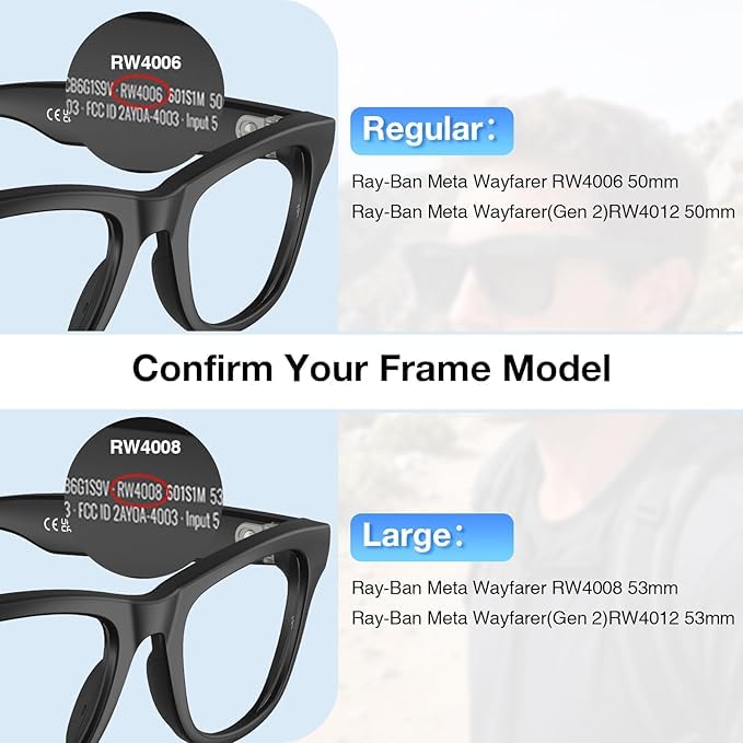 Image of Replacement Lenses for Ray-Ban Meta Smart Glasses Gen 2 /1 /Wayfarer RW4006 /4008 /RW4012, 53mm Large /50mm Regular, Anti-Scratch