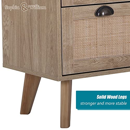 Sophia & William Storage Cabinet With Rattan Drawers And Pine Wood Legs, 3 Drawer Storage Chest For Living Room Bedroom #TOP3