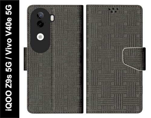 Image of SBMS Flip Cover for iQOO Z9s 5G / Vivo V40e 5G Back Cover Case with Magnatic Closure | Inbuilt Stand | Card & Money Pocket (Mat Black)