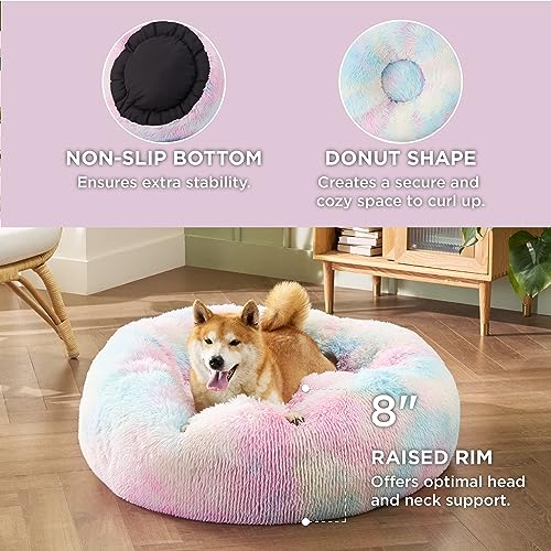 Image of Bedsure Calming Dog Bed for Medium Dogs - Donut Washable Medium Pet Bed, Anti-Slip Round Fluffy Plush Faux Fur Cat Bed, Fits up to 45 lbs Pets, Multi-Colored, 30 inches
