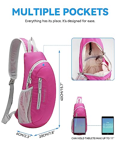 Gisdanchz Sling Bags for Men Women Sling Backpack Small Rucksack Crossbody Shoulder Chest Bag Lightweight Waterproof Travel Hiking Dayapck One Strap Backpack Sling Bag for Women Men Rose Red - Image 3