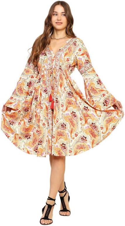 KE Kanha Exports Women Dress | Beach wear Dress for Women| Latest Stylish | Dresses for Woman | Summer Outfit | Unique Border Design Tassel Stretchable with Adjustable Drawstring fit and Flare