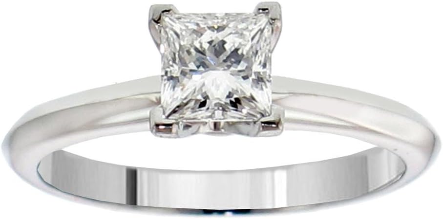 0.45 Carat GIA Certified Princess Cut Diamond Solitaire Engagement Ring 14K White Gold (H, SI2)